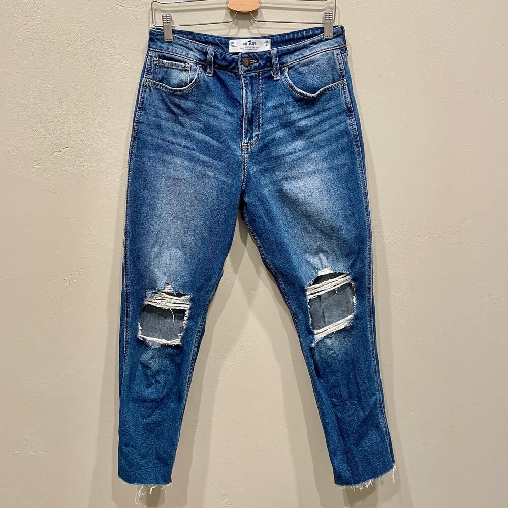Hollister Women's Straight Leg Ripped Blue Jeans